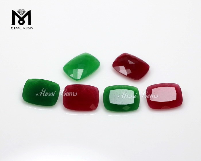 Cushion 15 x 20 mm Faceted Green / Red Quartz Jade Solve Gemstone