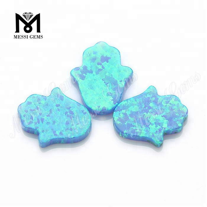 Lab Partum Syntheticum solve 11 x 13 x 2.5 mm Blue Opal Hamsa Gemstones