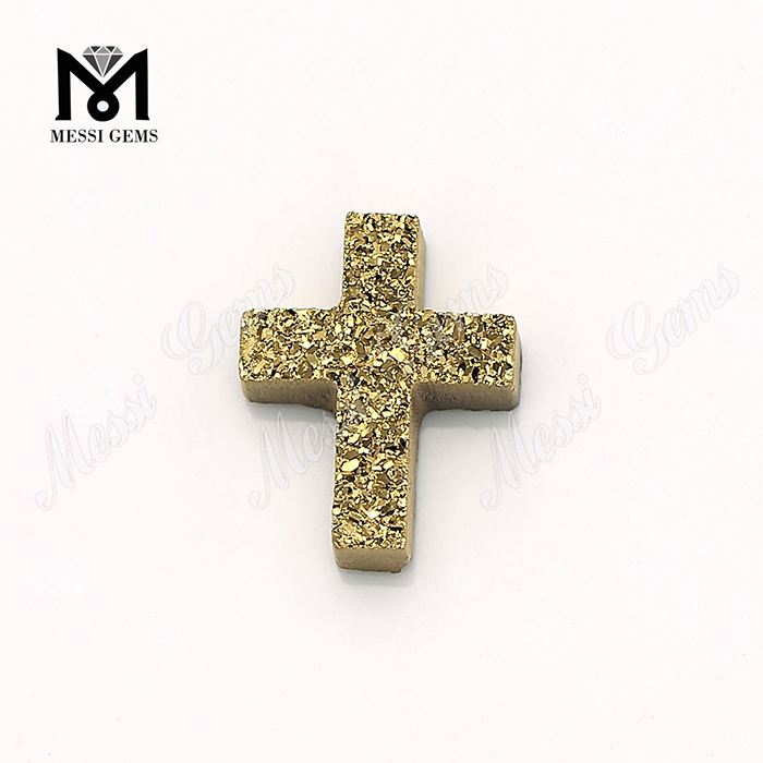 Gemmae Naturales expoliti 24K Aurum Crucis Agate Druzy Lapides