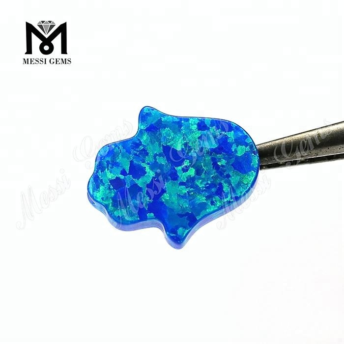 Synthetic Solve Blue 11 x13 x 2.5 mm Opal Hamsa Gemstone