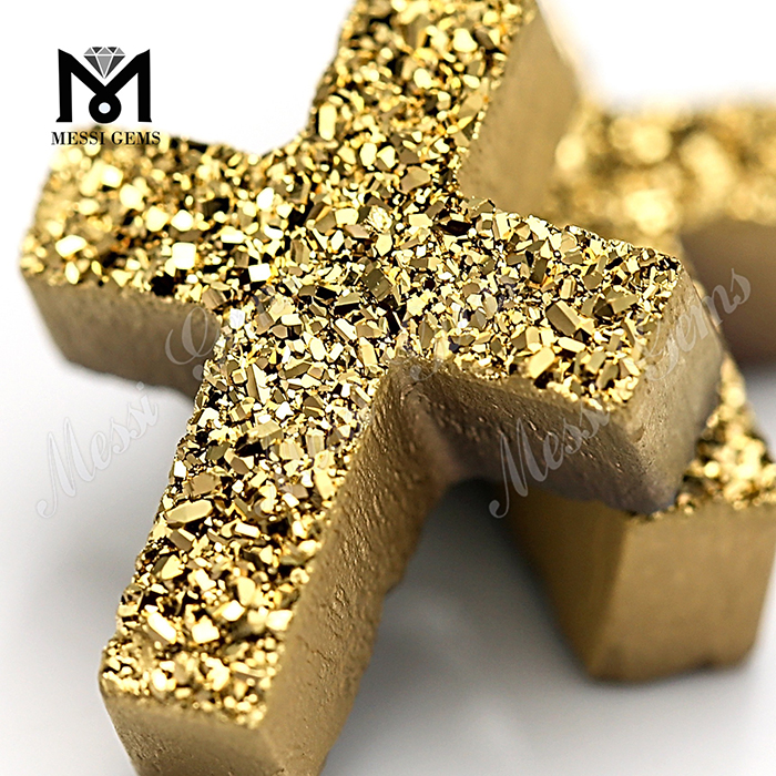 Gemmae Naturales expoliti 24K Aurum Crucis Agate Druzy Lapides