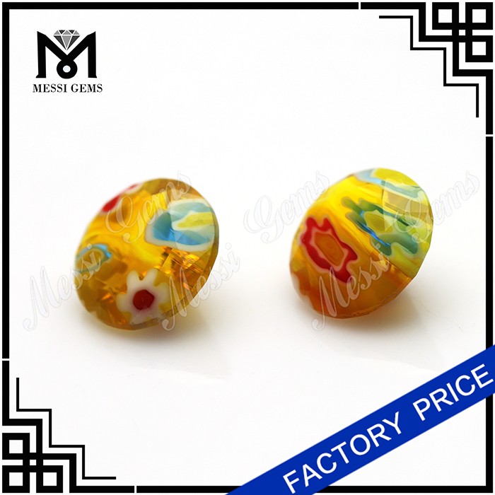Millefiori 8mm rotundi, gemmae vitreae bicolores