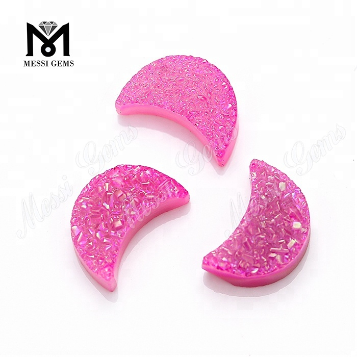 Lupum Agate Druzy Stone Moon Shape Pink Color Naturalis Druzy