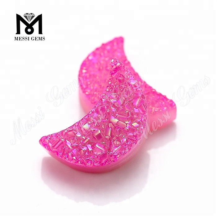 Lupum Agate Druzy Stone Moon Shape Pink Color Naturalis Druzy