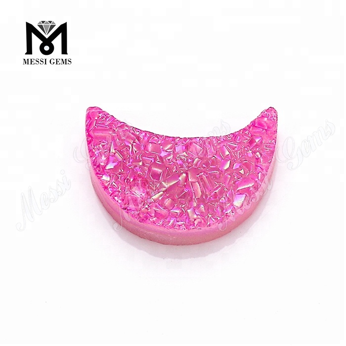 Lupum Agate Druzy Stone Moon Shape Pink Color Naturalis Druzy