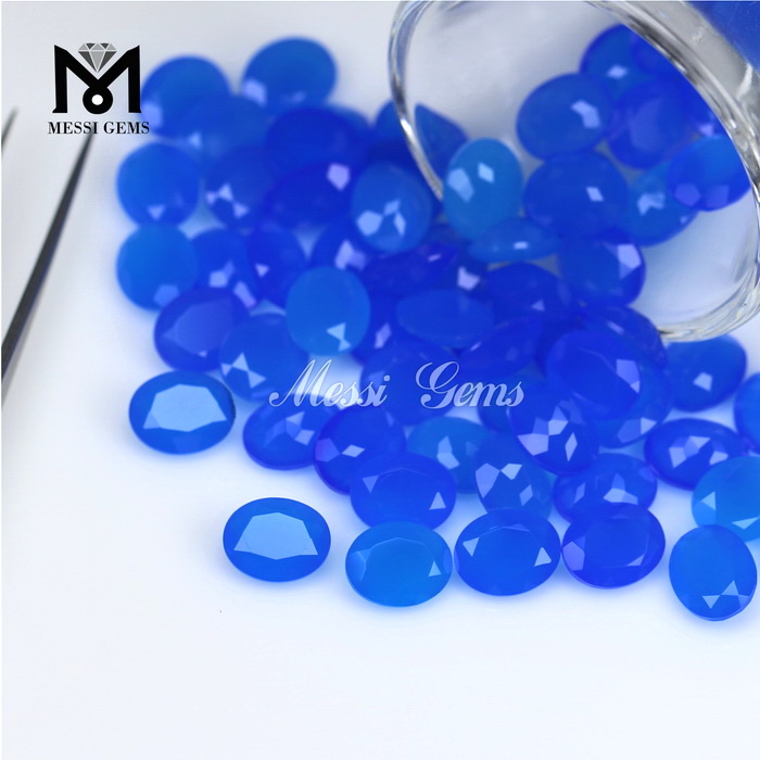 Hot Sale Fashion Gemstone Oval Agate Beads 8x10 solve Blue Agate Stone