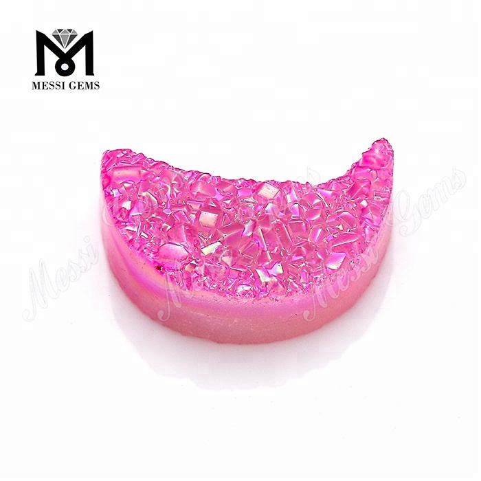 Lupum Agate Druzy Stone Moon Shape Pink Color Naturalis Druzy