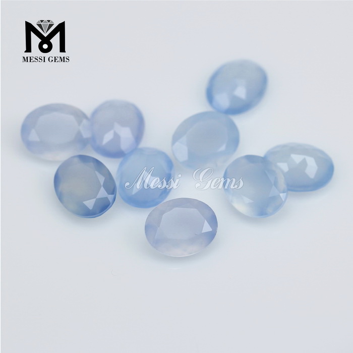 Tutus Faceted Agate Beads Oval 8x10mm Blue Chalcedonense Agate Stone