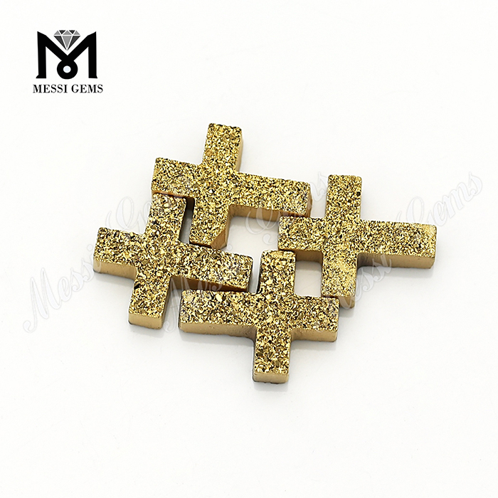 Gemmae Naturales expoliti 24K Aurum Crucis Agate Druzy Lapides