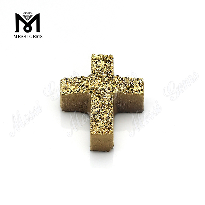 Gemmae Naturales expoliti 24K Aurum Crucis Agate Druzy Lapides