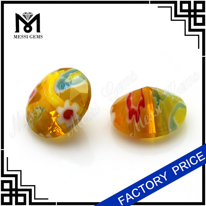 Millefiori 8mm rotundi, gemmae vitreae bicolores