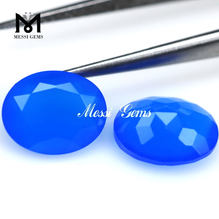 Hot Sale Fashion Gemstone Oval Agate Beads 8x10 solve Blue Agate Stone
