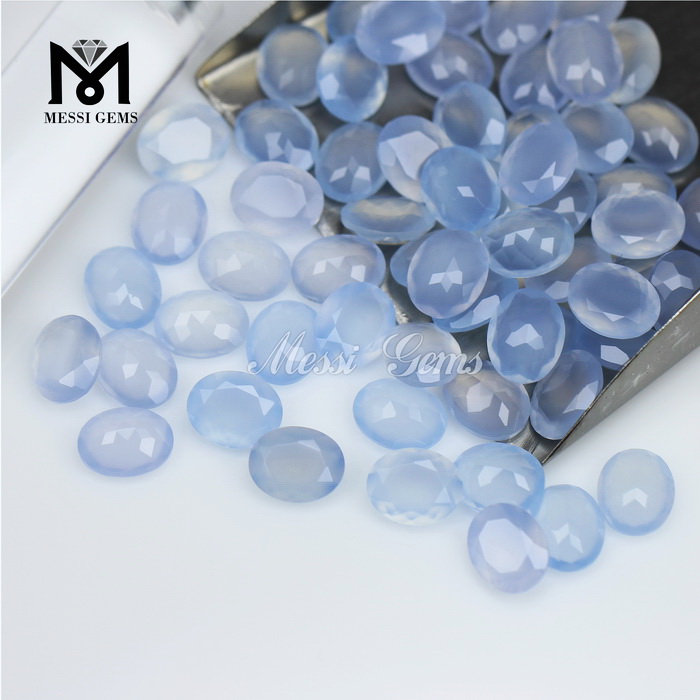Tutus Faceted Agate Beads Oval 8x10mm Blue Chalcedonense Agate Stone