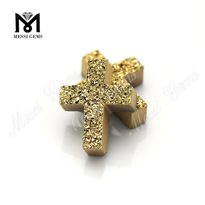 Gemmae Naturales expoliti 24K Aurum Crucis Agate Druzy Lapides