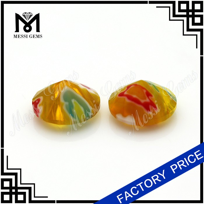 Millefiori 8mm rotundi, gemmae vitreae bicolores