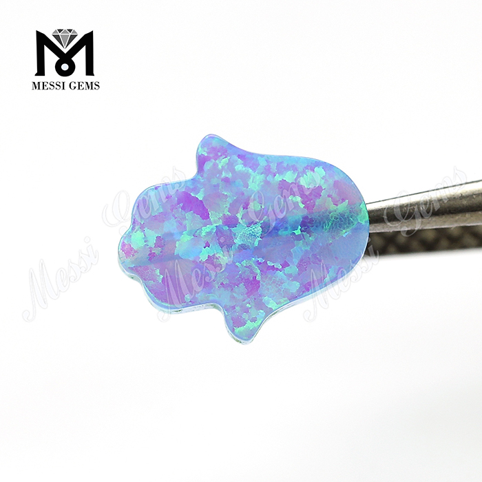 Lab Partum Hand Shape Opal 11x13mm Synthetic Opal Blue Fire Opal Hamsa