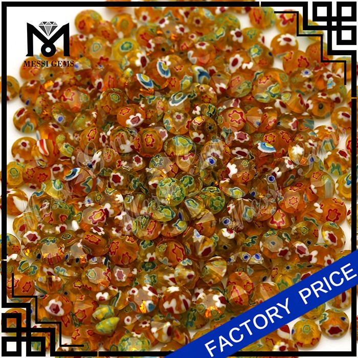 Millefiori 8mm rotundi, gemmae vitreae bicolores