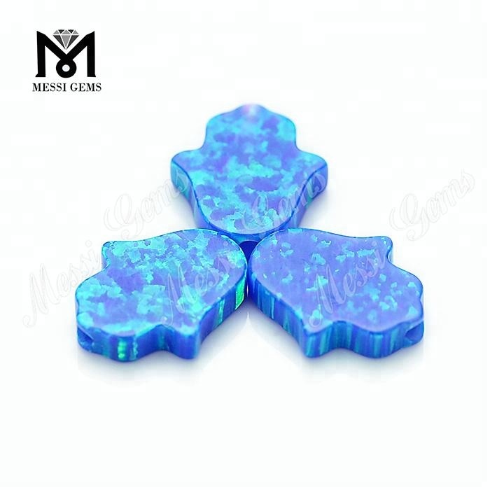 Synthetic Solve Blue 11 x13 x 2.5 mm Opal Hamsa Gemstone