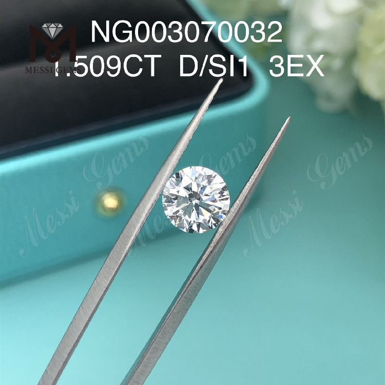 D round Solve Gemstone Synthetic Diamond SI1 1.509ct EX Cut