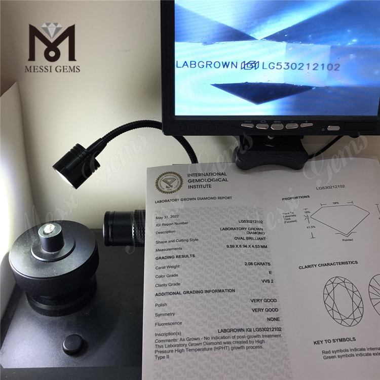 2.08ct Lab Grown Diamond Oval E Color HPHT Synthetic Diamond