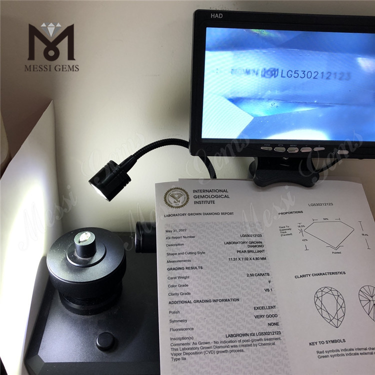 2.5CT Lab Grown Diamond CVD F VS Pear 2.5 Lab adamantinus 