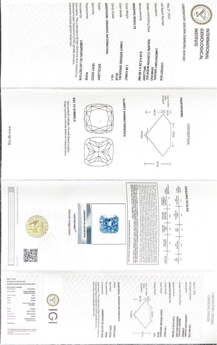 1.29ct FIGB Lab crevit crystallini manufacturer