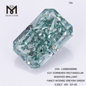 3.23CT VS1 EX VG CUT CORNERED RECTANGULAR Fancy Green Lab Diamond Cvd LG586346999 