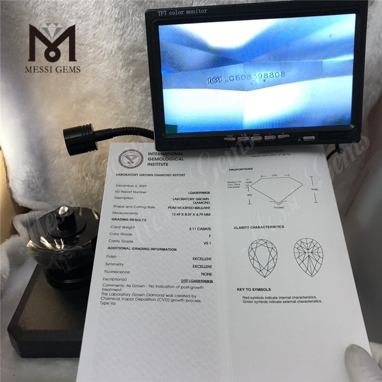 3.11CT F VS1 PEAR Cvd Solve Diamond Sustinens Elegantiae Designers丨Messigems CVD LG608398808