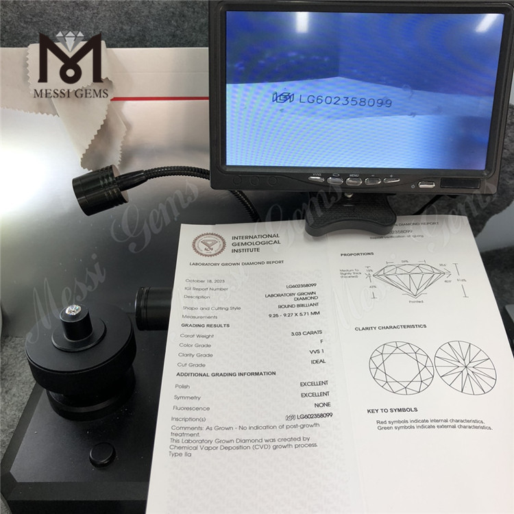 3.03CT F VVS1 ID EX EX CVD Lab Diamond Diamond ornatum LG602358099丨Messigems