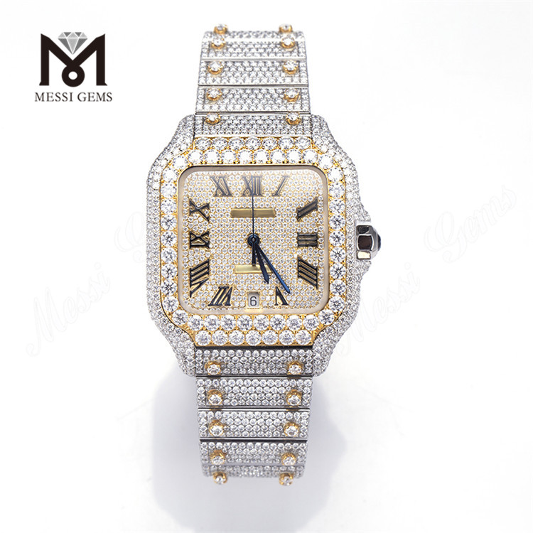Mos VVS Moissanite Watch Mens Pass Diamond Tester Argentum Aurum Plated Iced Ex Fine Jewelry