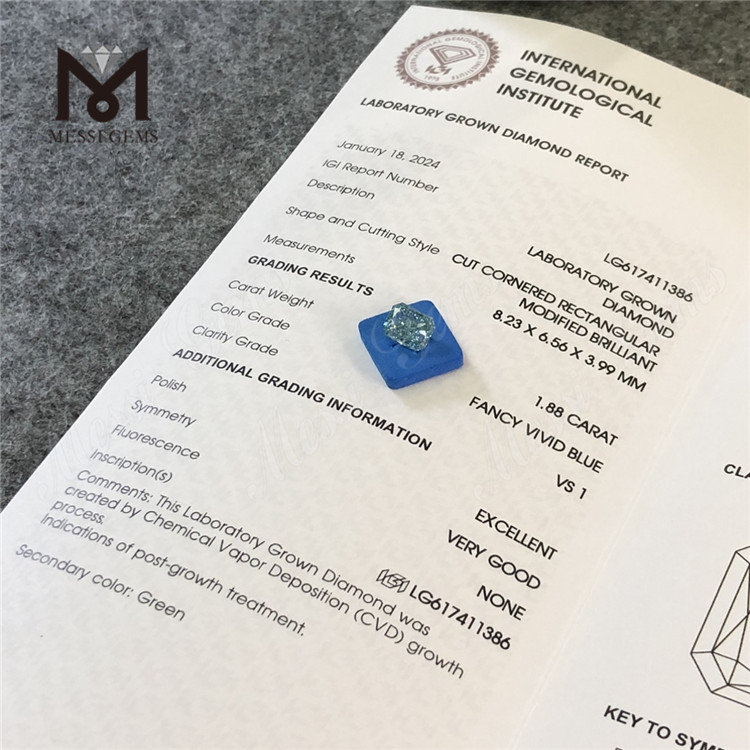 1.88CT VS1 EX VG CVD RECTANGULAR OPINIO VIVID CAERULEA ADAMANTIA LG617411386丨Messigems