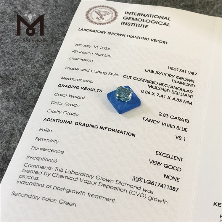 2.83CT VS1 EX VG RECTANGULAR OPINIO VIVID RED CVD Solve lab adamas creatum LG617411387丨Messigems