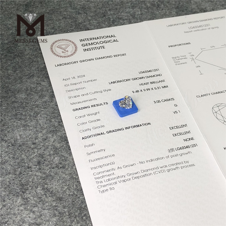 3.05CT G VS1 HS CVD lab adamantibus Lupum fecit LG633451231丨Messigems 