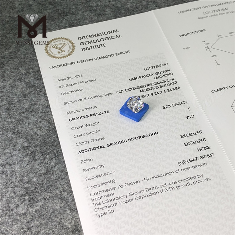 5.03ct rectangulum F VS2 Ex CVD Simulated Diamond Pectus LG577397547