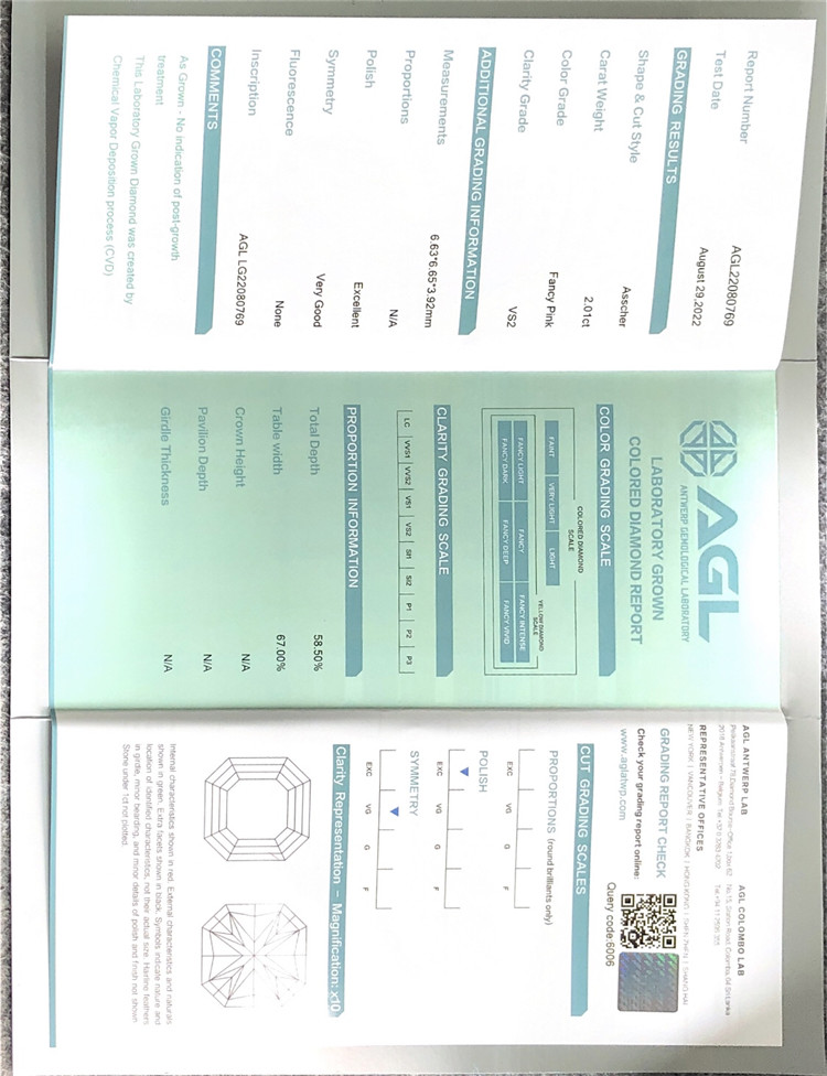 2.01CT Asscher cut FANCY AMARYLLIS VS2 EX VG CVD lab iaspis AGL22080769