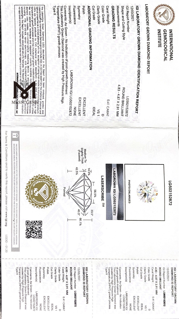 0.41ct HPHT D ID EX rotundi Lab Diamond