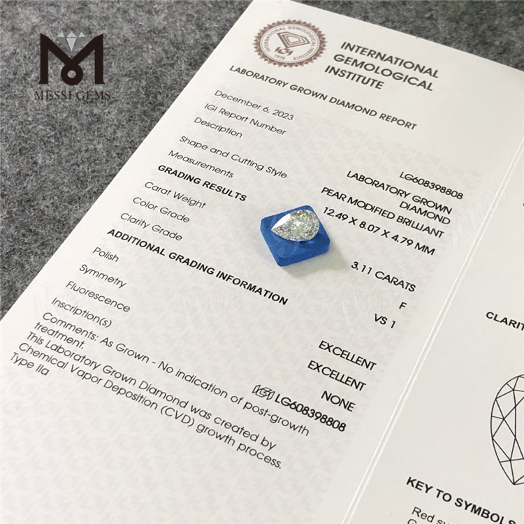 3.11CT F VS1 PEAR Cvd Solve Diamond Sustinens Elegantiae Designers丨Messigems CVD LG608398808