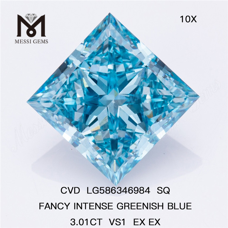 3ct SQ Blue Lab Grown Diamond VS1 EX EX SQ FABULA GRAVIDA RED CVD DIAMOND LG586346984