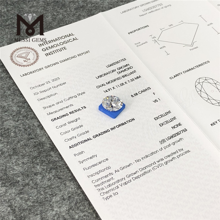  8.58CT F VS1 EX EX cvd OV lab adamas LG602357753 ex Lab丨Messigems