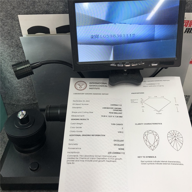 9.96CT PEAR Figura E VVS2 CVD Solvite Diamond Pectus LG598361112丨