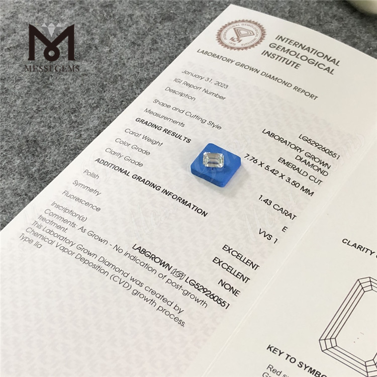 1.43CT E figura smaragdi IGI adamantibus VVS1 adamantibus distinctiva CVD LG529260551
