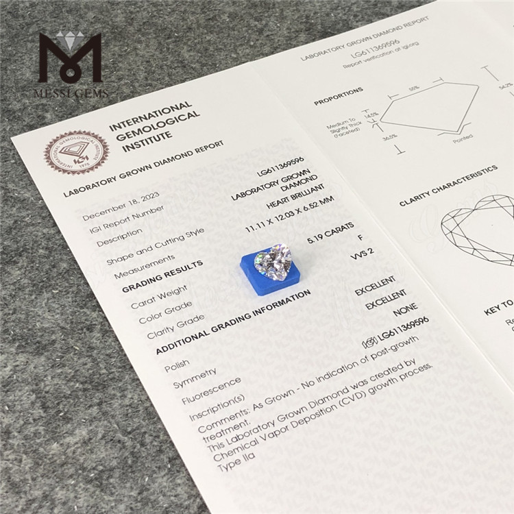 5.19CT F HS VVS2 CVD optimum pretium in lab crevit adamantibus LG611369596丨Messigems