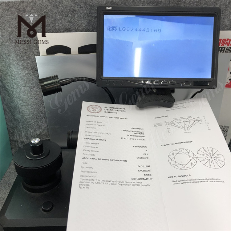 6.50CT F VS1 3EX CVD Round solve fabricatum Diamond LG624443169丨Messigems