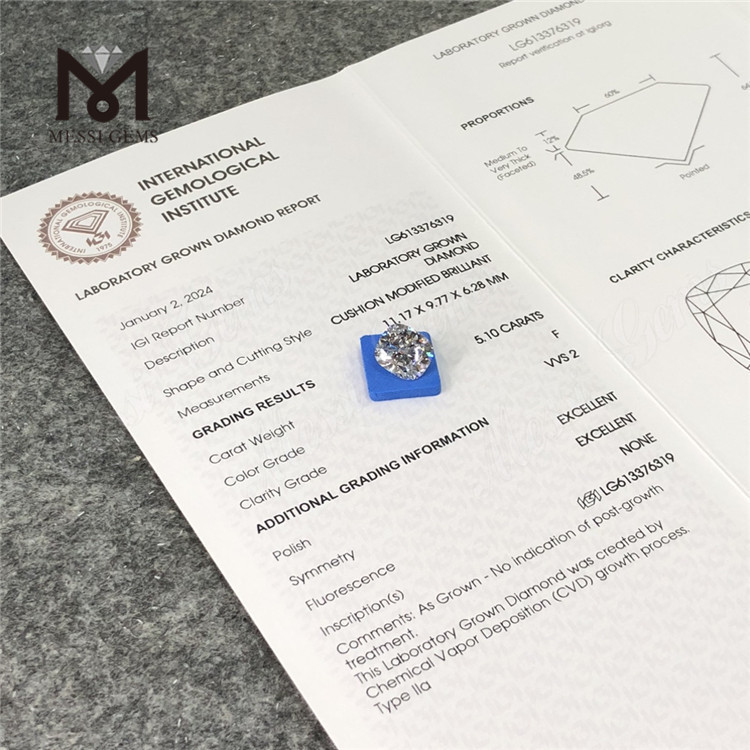 5.10CT F VVS2 CVD pulvinus optimus lab adamantibus LG613376319