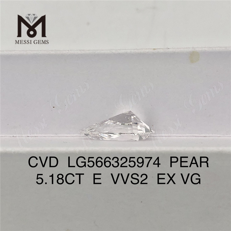 5.18CT Pear Cut Simulated Diamond E VVS2 EX VG CVD LG56632974丨Messigems 