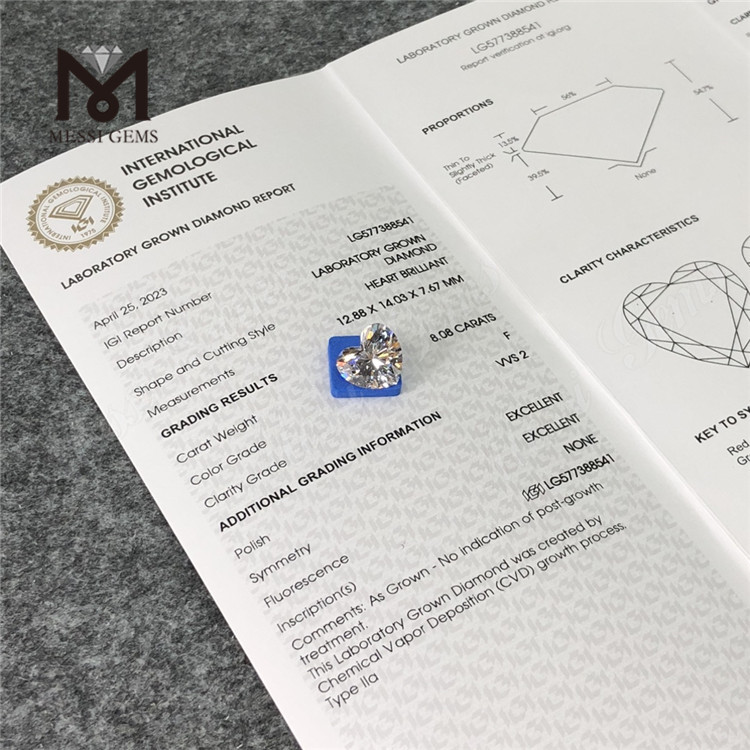 8.08ct F VVS2 Ex HS Cordis Figura CVD Fabricated Diamond LG577388541 丨 MESIGEMs