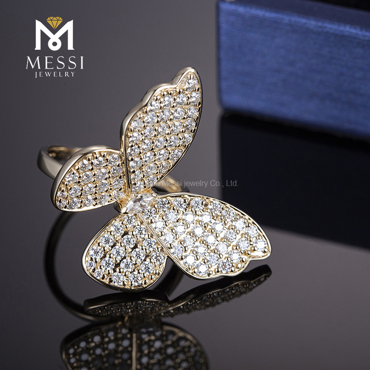 14K 18K Papilio moissanite anulo aureo D lapide moissanito pro mulieribus