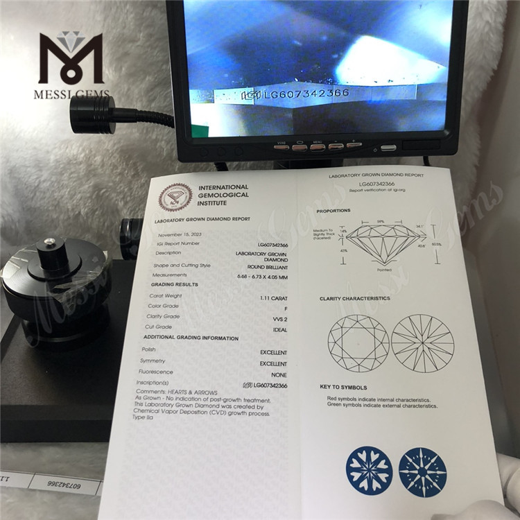  1.11CT F VVS2 CVD lab diamond pretium per carat Brilliance丨Messigems LG607342366