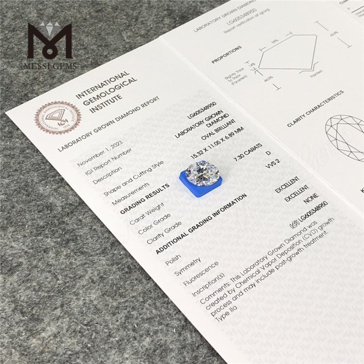 7.30CT Diamond Lab OV VVS2 D color CVD LG605348950丨Messigems