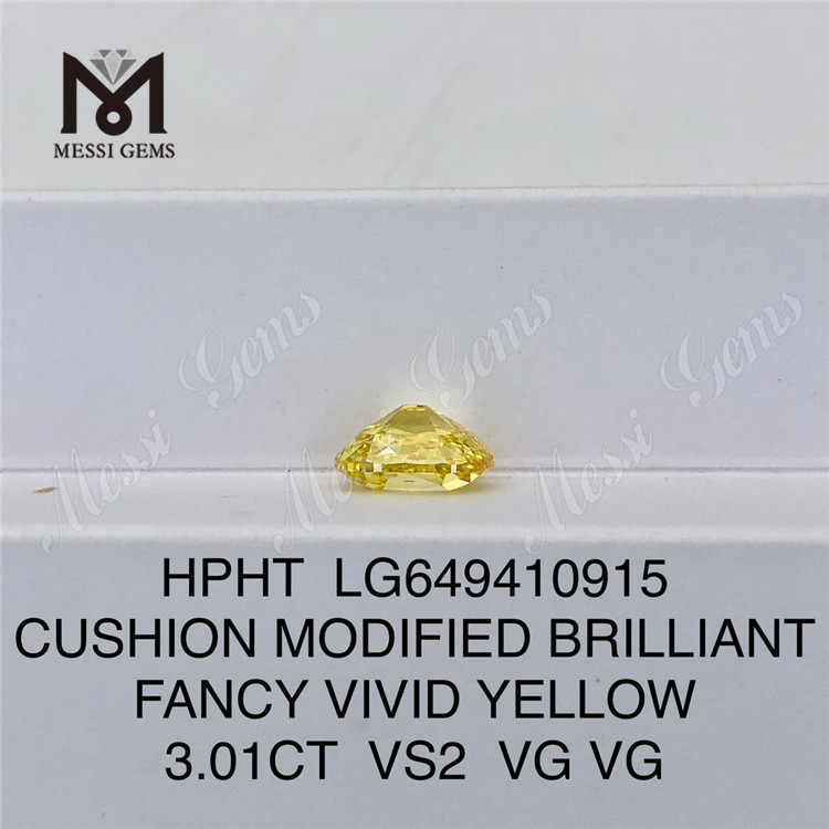 3.01CT Cushion Umbra Vivid Yellow VS2 homo est Diamons HPHT LG649410915 